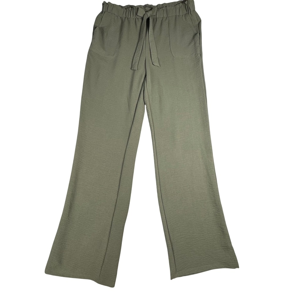 89th & Madison Womens Washed Olive Wide Leg Paperbag Waist Pants Green M NEW